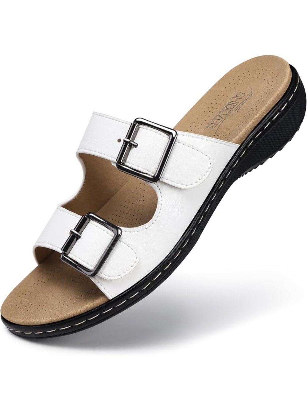 Women's White Dressy Flat Comfortable Arch Support Non Slip Walking Sandal